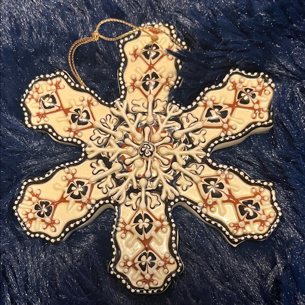 Irma Starr Elegant Cream and Gold Snowflake Ornament